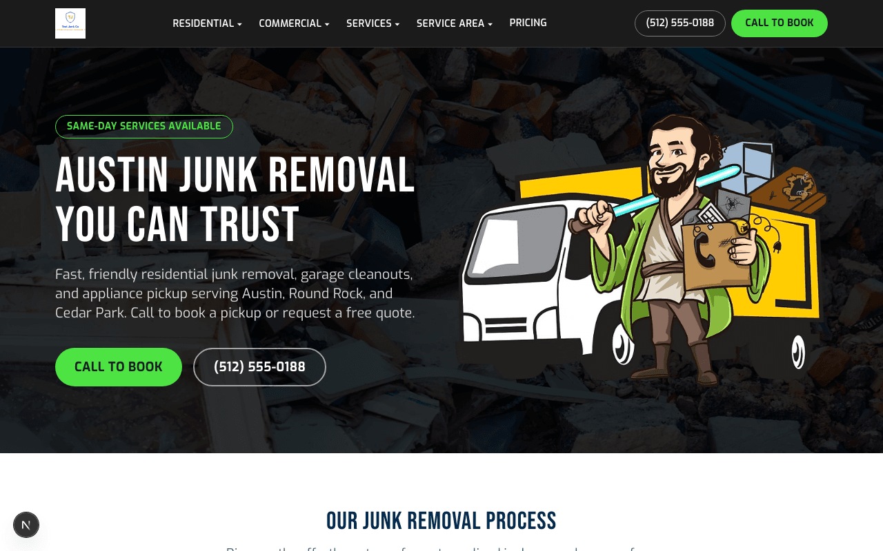 A junk removal website Wally built
